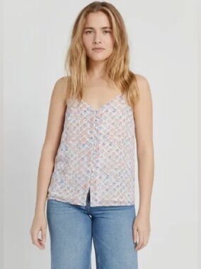 Frank  and Oak Floral-Print Button-Up Slip Cami in Blue